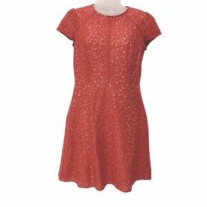 LOFT Orange Coral Lace Fit & Flare Dress Short Sleeve Size 2